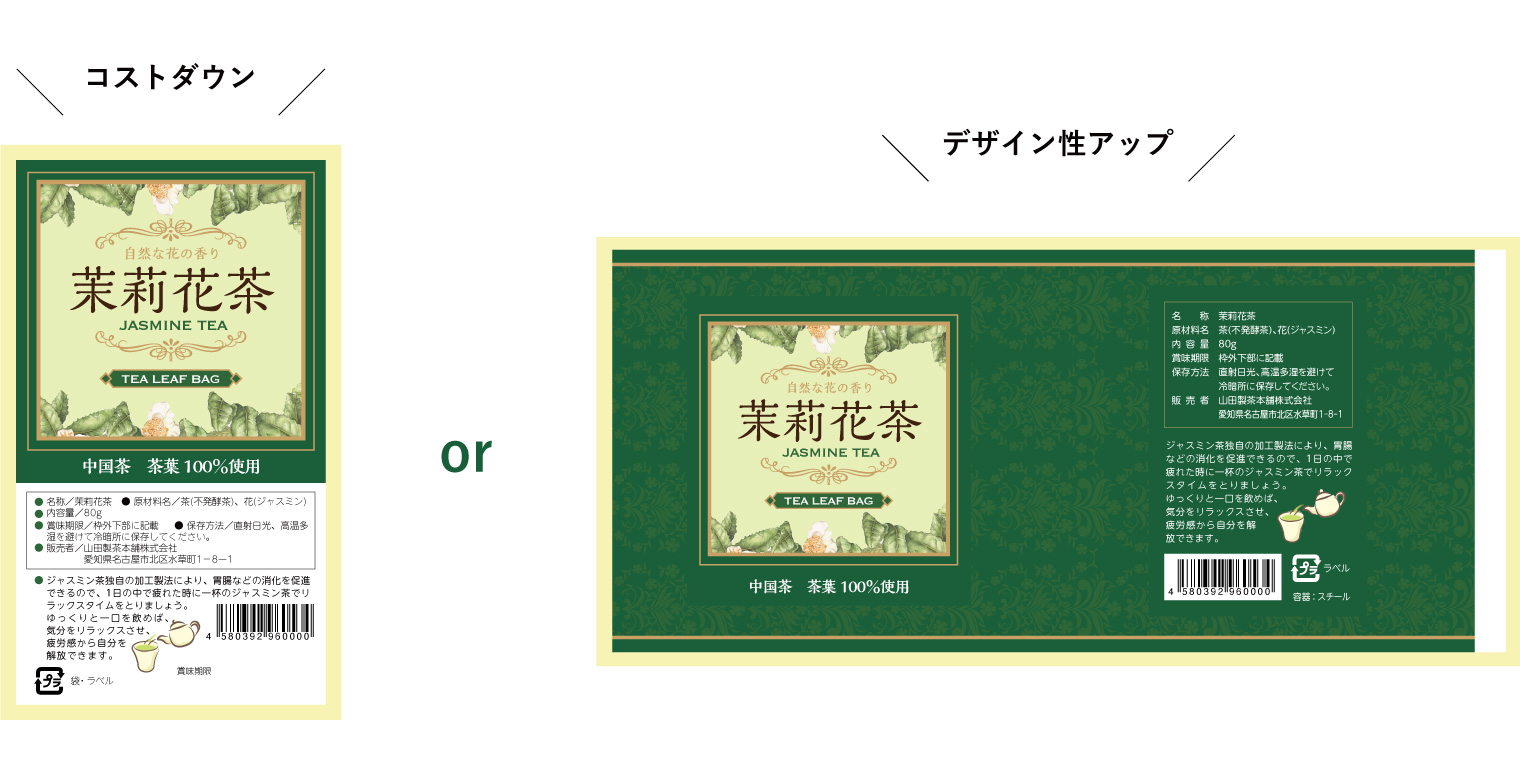 商品ラベルと一括表示ラベルを1枚のラベルとして制作する